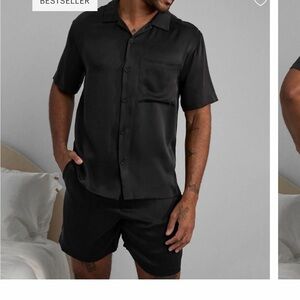 Lunya silk short sleeve pajama shirt and shorts set: black